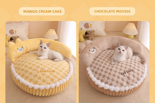 Cat resting comfortably in soft yellow round sofa bed