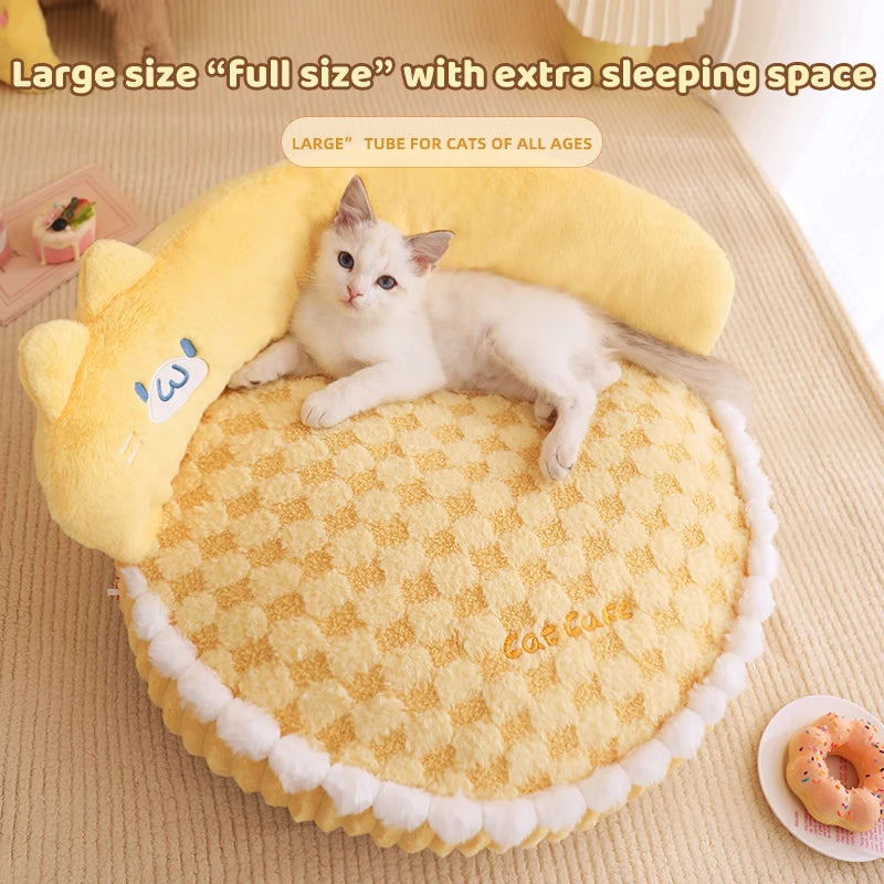 Yellow Cat Donut Bed with soft padded round sleeping area