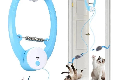 Automatic interactive cat toy with rechargeable feather attachments for indoor cats